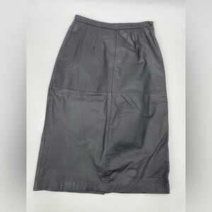 Vintage Avon Fashions 100% Leather Black Midi Skirt Size 3/4
